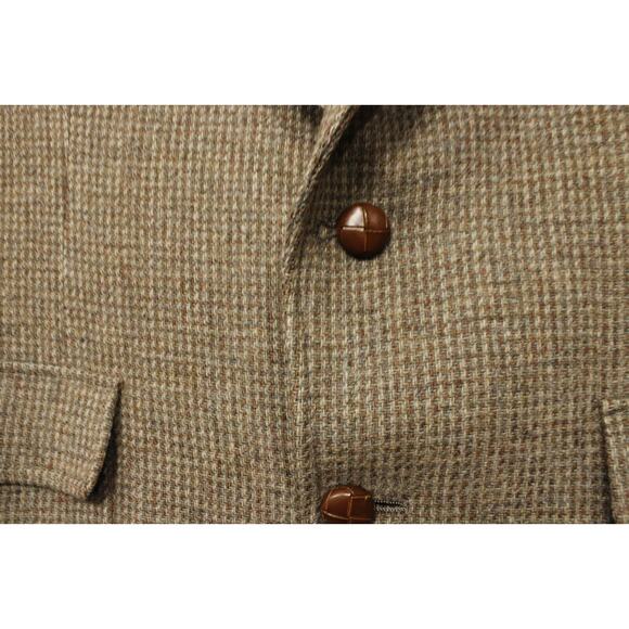 Sterling Hunt Blazer Men 42 100% Pure Virgin Wool Houndstooth Tweed Tan VTG - Picture 4 of 14